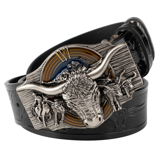 Cow Embossed Belt Genuine Leather Leisure Cowboy Big Agio