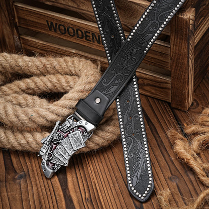 A men's and women's casual retro belt Western style! PU leather belt with metal buckle, suitable for daily work wear