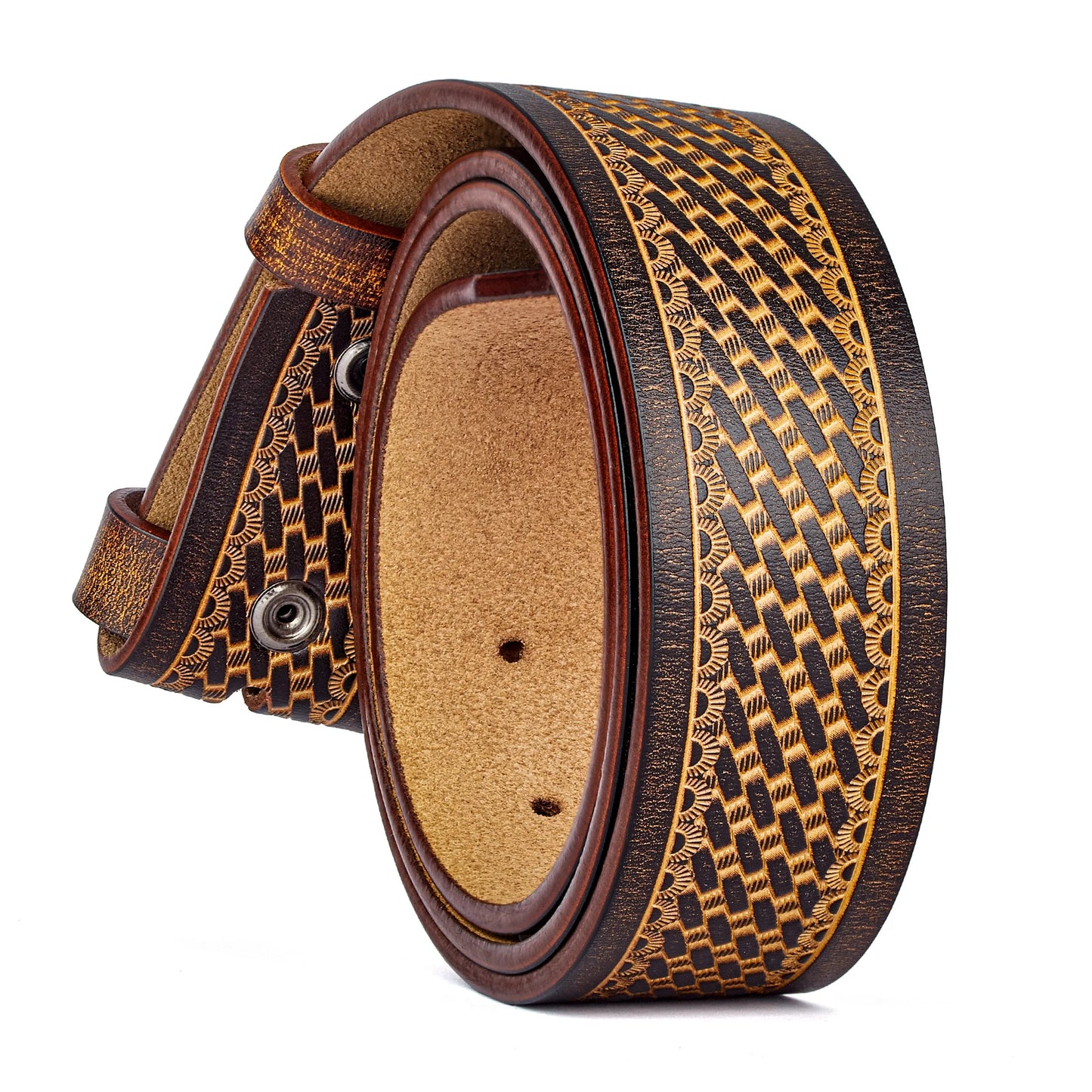 2024 High Quantity Western Leather Men Belts No Buckle Strap for Men Two Layer Embossed Cowhide Male Cowboy Belt Without Buckle