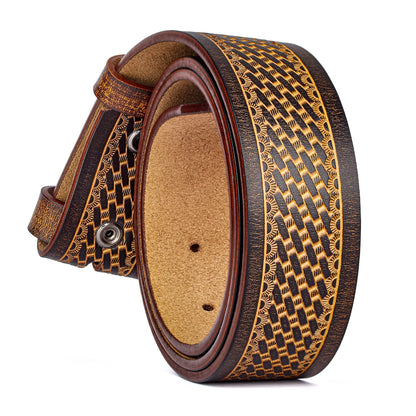2024 High Quantity Western Leather Men Belts No Buckle Strap for Men Two Layer Embossed Cowhide Male Cowboy Belt Without Buckle