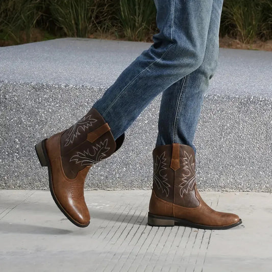 Cowboy Boots for Men - Western Men's Boots with Classic Embroidered, Slip on Square Toe Boots, Slip Resistant Country Boots Chun