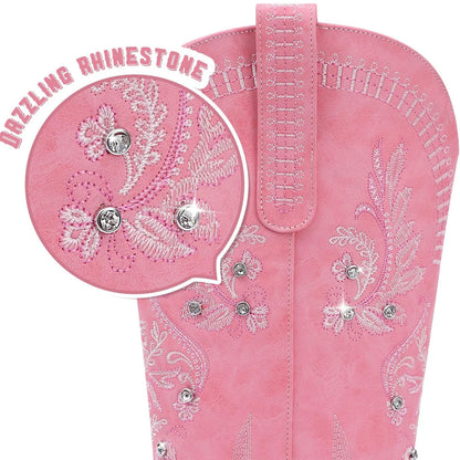Cowboy Boots for Women - Wide Calf Knee High Western Cowgirl Boots, Sparkly Rhinestone Retro Country Boots Black