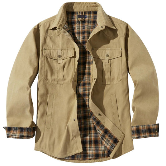 Mens Plus Size Lapel Plaid Flannel Casual Jacket European And Retro Foreign Trade Winter Warm Thickened Solid Color Jacket