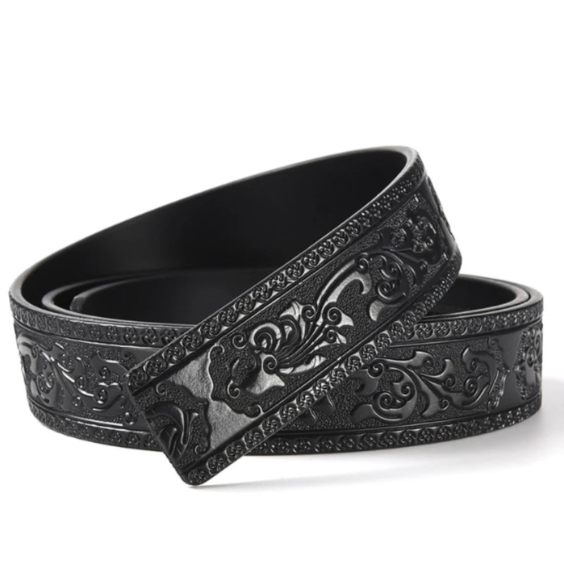 3.5cm Width Genuine Leather Luxury Automatic Buckle Belt Men Black Coffee Cowhide Belt High Quality Body Without Buckle Strap