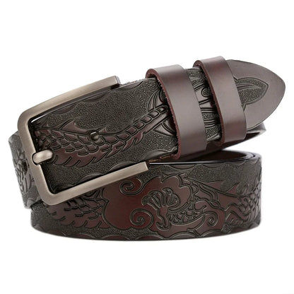 Men's carve pattern Genuine Leather Belt pin buckle waistband  Pure Cowhide  Jeans  Vintage  Punk Luxury Fashion High-grade belt