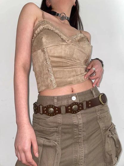 Western Cowboy Belt For Women 2025 New American Vintage Brown Rivet Belt Versatile Denim Belt With Ins Style
