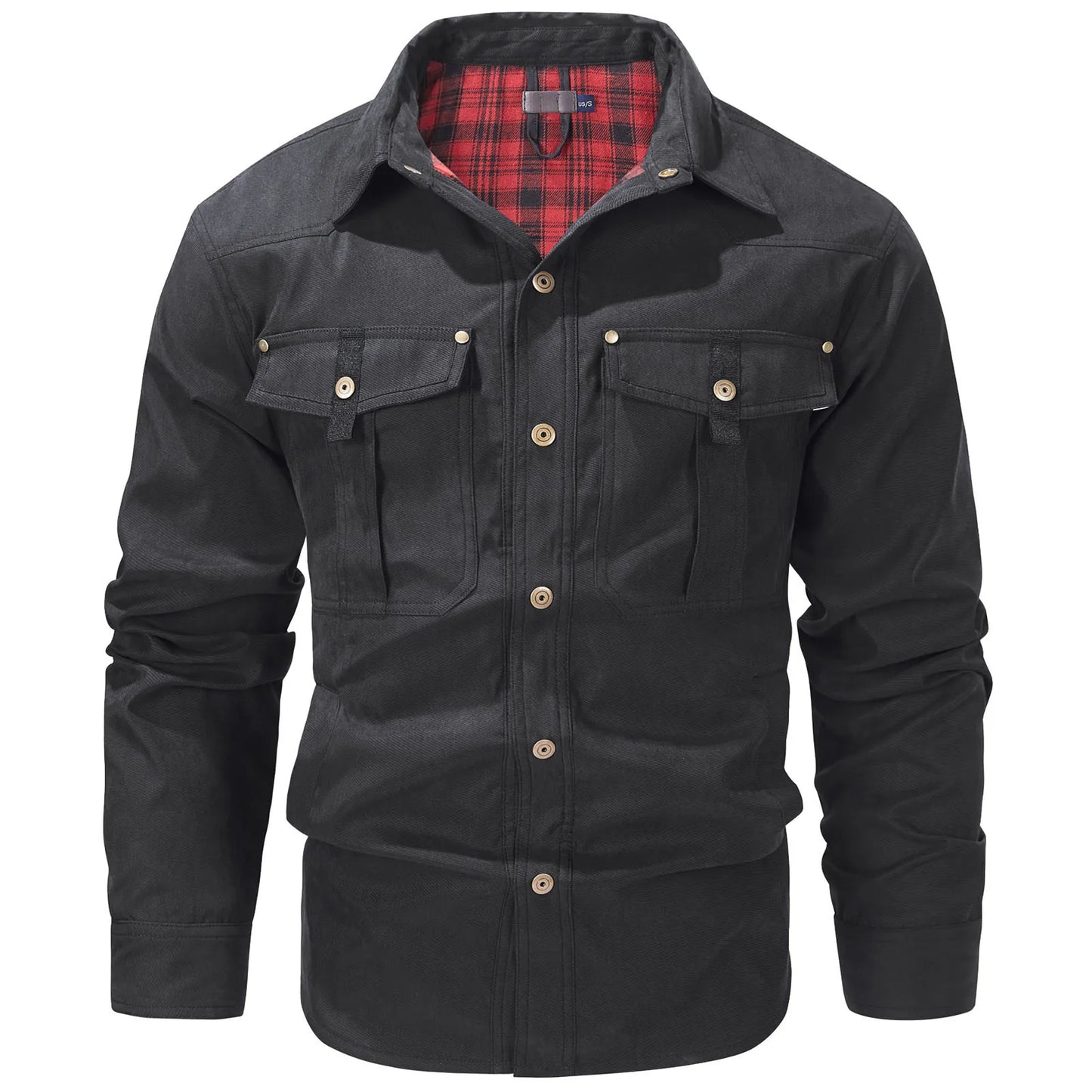 Mens Plus Size Lapel Plaid Flannel Casual Jacket European And Retro Foreign Trade Winter Warm Thickened Solid Color Jacket