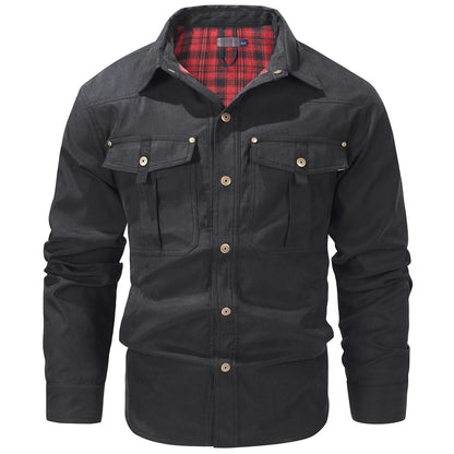 Mens Plus Size Lapel Plaid Flannel Casual Jacket European And Retro Foreign Trade Winter Warm Thickened Solid Color Jacket