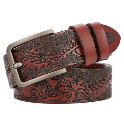 Men's carve pattern Genuine Leather Belt pin buckle waistband  Pure Cowhide  Jeans  Vintage  Punk Luxury Fashion High-grade belt