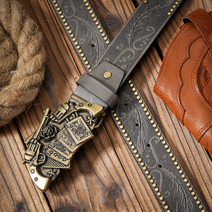 A men's and women's casual retro belt Western style! PU leather belt with metal buckle, suitable for daily work wear
