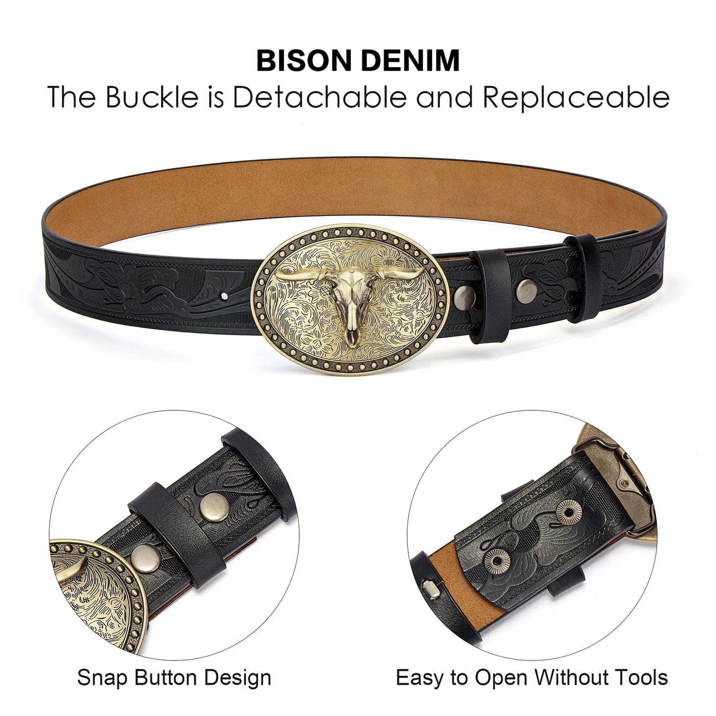 Men's Western Embossed Genuine Leather Belts with Golden Cowboy Longhorn Bull Buckle Belt Business Waist Straps For Men Droping