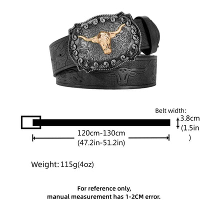New Men's Western Cowboy Belt - Cool Handsome Black Faux Leather with Embossed Design and Stylish Alloy Buckle men belt
