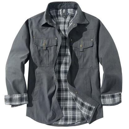 Mens Plus Size Lapel Plaid Flannel Casual Jacket European And Retro Foreign Trade Winter Warm Thickened Solid Color Jacket