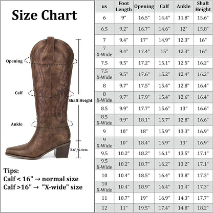 Cowboy Boots for Women - Black Knee High Cowgirl Boots with Classic Embroidered, Slip On Pointed Toe Fashion Retro Brown