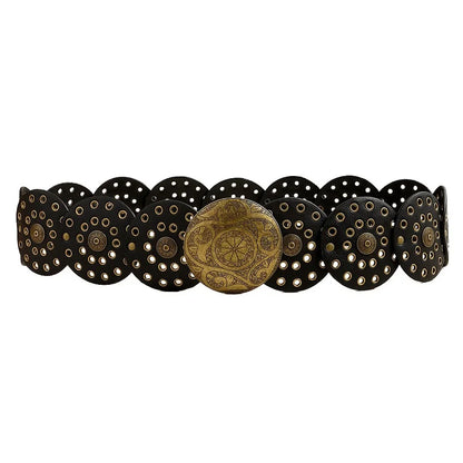 New Women's Western Denim Belt High Quality Metal Hollow Ladies Trend Wide Waistband Vintage Personalized Round Belts DT148