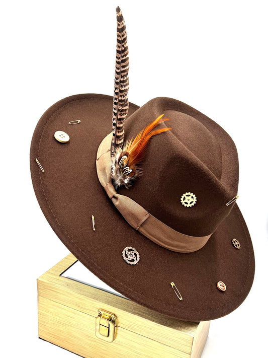 Luxury  Bow Tie Fedora Hat -Button-me-up- coffee